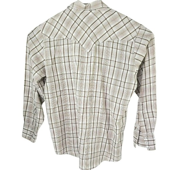 VTG Pryde Western Pearl Snap Brown Beige Plaid Shirt Mens LG? *See Measurements - Picture 2 of 10
